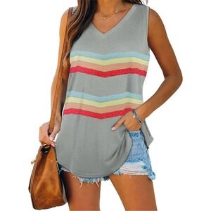 XIEERDUO Women Tank Top V Neck Gray Chevron Casual Flowy Summer Sleeveless M NWT